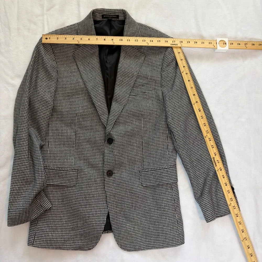 Banana Republic Mens 38S Tailored Fit Houndstooth Wool Blend Blazer Black White